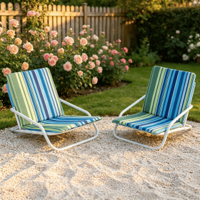 2-Pack Folding Beach Chairs with Sponge Padded Seat Comfortable Camping Gear Lightweight Portable Outdoor Seating Set