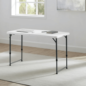 4 Foot Adjustable Height Folding Plastic Table, White (Shipment from Walmart)