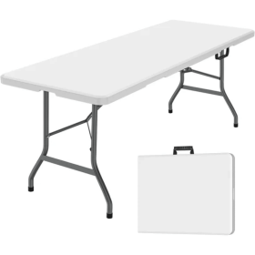 6 Foot Folding Table,Fold-in-Half Plastic Table,Indoor Outdoor Picnic Party Dining Camp Tables,White(Shipment from Walmart)