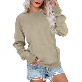 Women's Pin Solid Color Round Neck Loose Long-sleeved Sweater (Option: Champagne-S)