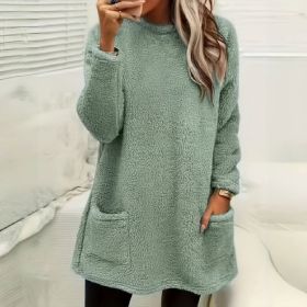 Women's Long Sleeved Pocket Plush Hoodie T-shirt (Option: Light Green-XL)
