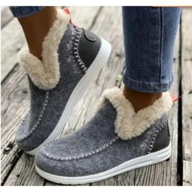 Fleece-lined Thick Plush Boots Warm Sewing Flat Cotton Shoes Winter Ankle Boot (Option: Light Gray-38)