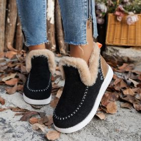 Fleece-lined Thick Plush Boots Warm Sewing Flat Cotton Shoes Winter Ankle Boot (Option: Black-39)