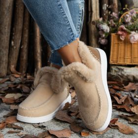 Fleece-lined Thick Plush Boots Warm Sewing Flat Cotton Shoes Winter Ankle Boot (Option: Khaki-38)