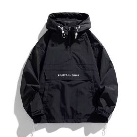Half Zipper Pullover Men's Spring And Autumn New Hooded Fir Sweater (Option: Black-XL)