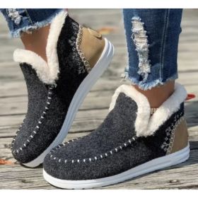 Fleece-lined Thick Plush Boots Warm Sewing Flat Cotton Shoes Winter Ankle Boot (Option: Dark Gray-40)