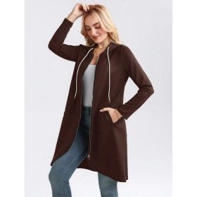 Personality Street Zip Hooded Long Velvet Lining Sweatshirt (Option: Brown-XL)