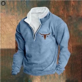 Retro Patchwork Half Cardigan Men's Long-sleeved Sweater (Option: Blue-S)
