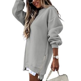 Fall Winter Fashion Stitching Side Zipper Design Pullover Sweater For Women (Option: Gray-S)
