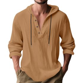 Hooded Casual Loose-fitting T-shirt Sweater For Men (Option: Yellowish Brown-S)