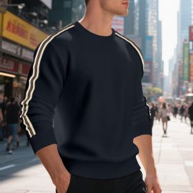 Casual Men's Loose Round Neck Sweater Thin (Option: Navy Blue-S)