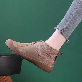 New Flat Snow Boots Winter Warm Non-slip Cotton Shoes Fashion Casual Waterproof Plush Ankle Boots (Option: Khaki-40.)