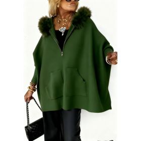 Ins Plush Hooded Cardigan Fashion Warm Pockets Zip-up Knitted Jacket Casual Outerwear Batwing Sleeve Sweater Women's Clothing (Option: Green-S)