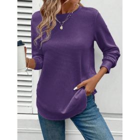 Women's Solid Color Round Neck Loose Stylish Sweatshirt (Option: Purple-S)