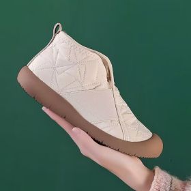 New Flat Snow Boots Winter Warm Non-slip Cotton Shoes Fashion Casual Waterproof Plush Ankle Boots (Option: Beige-40.)