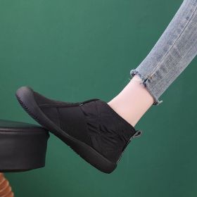 New Flat Snow Boots Winter Warm Non-slip Cotton Shoes Fashion Casual Waterproof Plush Ankle Boots (Option: Black-35.)