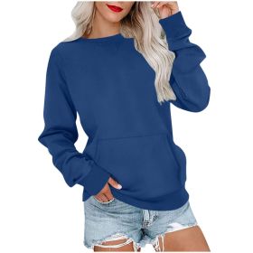 Women's Pin Solid Color Round Neck Loose Long-sleeved Sweater (Option: Sapphire Blue-S)