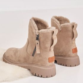 Middle Tube Plush Warm Cotton Shoes Leather And Fur Integrated Winter Women's Boots (Option: Apricot-44)