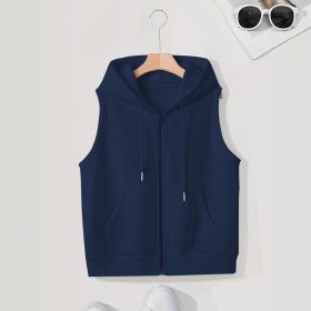 Women's Sleeveless Slim-fit Cardigan Zip Sweater (Option: Dark Blue-S)