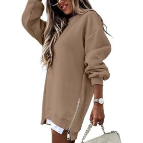 Fall Winter Fashion Stitching Side Zipper Design Pullover Sweater For Women (Option: Khaki-S)