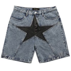 Streetwear Harajuku Denim Shorts 2022 New Men Patchwork Oversized Hip Hop Blue Jeans Shorts Summer Casual Loose Shorts (Color: Blue, size: M)