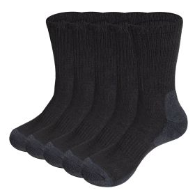 Mens Moisture Wicking Mid Calf Thermal Work Boot Sports Hiking Socks( 5 Pairs/Pack) (Color: black, size: L(Men 37-41 EU))