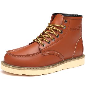 Autumn and winter men's cashmere plus large size two layer cowhide Martin boots fashion trend comfortable warm men's ankle boots (Color: Golden velvet, size: 40)