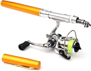 Fishing Rod Reel Combo Mini Pen Fishing Pole Kit Telescopic Fishing Rod Spinning Reel Combo Kit (size: Gold   1.6m)
