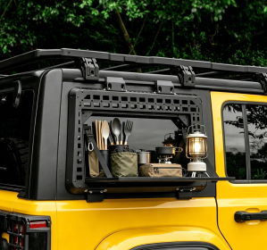 Rear Window Storage MOLLE Panel Flank Kit With Fold Down Stable Worktable for MOLLE Accessories (Color: black)