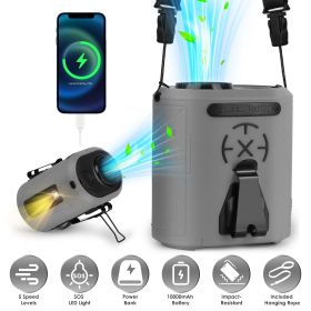 5 In 1 Portable Waist Clip Fan With 5 Speeds Flashlight 10000mAh Battery Operated Personal Wearable Turbo Belt Fan Hands-Free Neck Fan For Campin (Color: Grey)