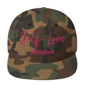 Self Love Addicted Snapback Hat with Embroidery (Color: Green Camo)