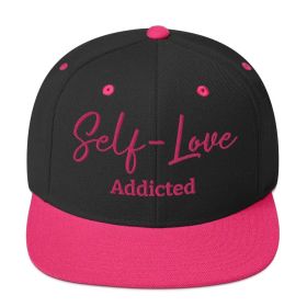 Self Love Addicted Snapback Hat with Embroidery (Color: Black/ Neon Pink)