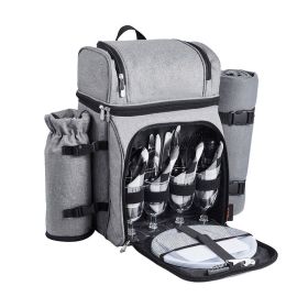 Outdoor Camping Picnic Backpack Bag with Tableware for 4 Person (Color: gray, Type: Picnic Backpacks)