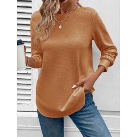 Women's Solid Color Round Neck Loose Stylish Sweatshirt (Option: Ginger Yellow-S)