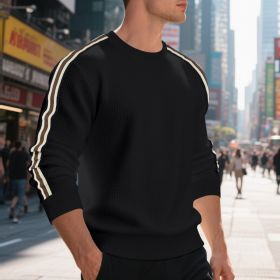 Casual Men's Loose Round Neck Sweater Thin (Option: Black-S)