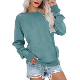 Women's Pin Solid Color Round Neck Loose Long-sleeved Sweater (Option: Green-M)