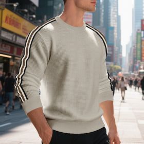 Casual Men's Loose Round Neck Sweater Thin (Option: Light Khaki-M)