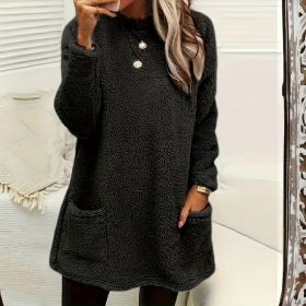 Women's Long Sleeved Pocket Plush Hoodie T-shirt (Option: Black-5XL)
