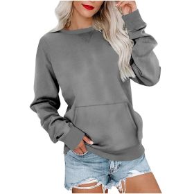 Women's Pin Solid Color Round Neck Loose Long-sleeved Sweater (Option: Gray-M)