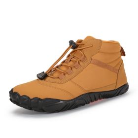 Fleece-lined Waterproof Snow Warm Breathable Couple High-top Casual Cotton Shoes (Option: Khaki-37)