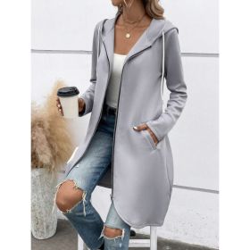 Personality Street Zip Hooded Long Velvet Lining Sweatshirt (Option: Gray-M)