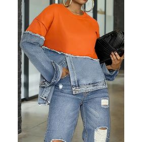 Womens Casual Fashionable Color-blocked Minimalist Top (Option: Orange-M)