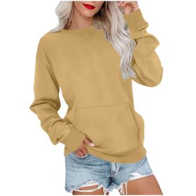 Women's Pin Solid Color Round Neck Loose Long-sleeved Sweater (Option: Yellow-M)