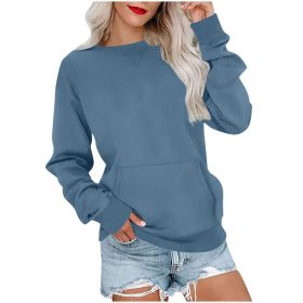 Women's Pin Solid Color Round Neck Loose Long-sleeved Sweater (Option: Peacock Green-M)