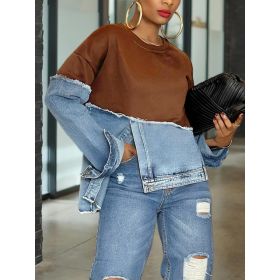 Womens Casual Fashionable Color-blocked Minimalist Top (Option: Brown-M)