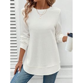 Women's Solid Color Round Neck Loose Stylish Sweatshirt (Option: White-M)