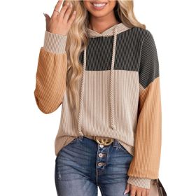 New-style Color-block Long-sleeve Hoodie With A Loose Fit (Option: Black Khaki-M)