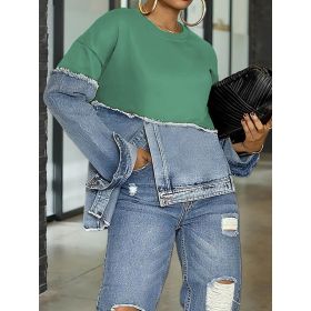 Womens Casual Fashionable Color-blocked Minimalist Top (Option: Green-M)