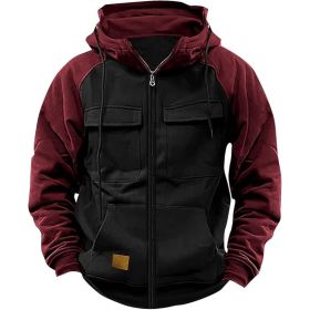 Men's Hoodie Youth Sports Multi-pocket Workwear (Option: Black-XXXL)