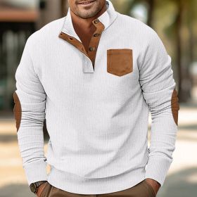 Patch Pocket Jacket Stand Collar Long Sleeve Corduroy Multicolor Hoodie (Option: White-XXXL)